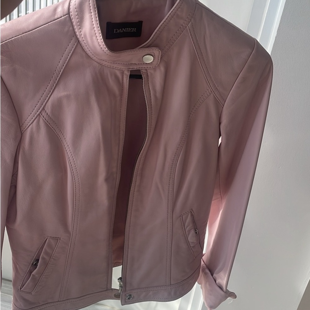 2XS pink leather jacket